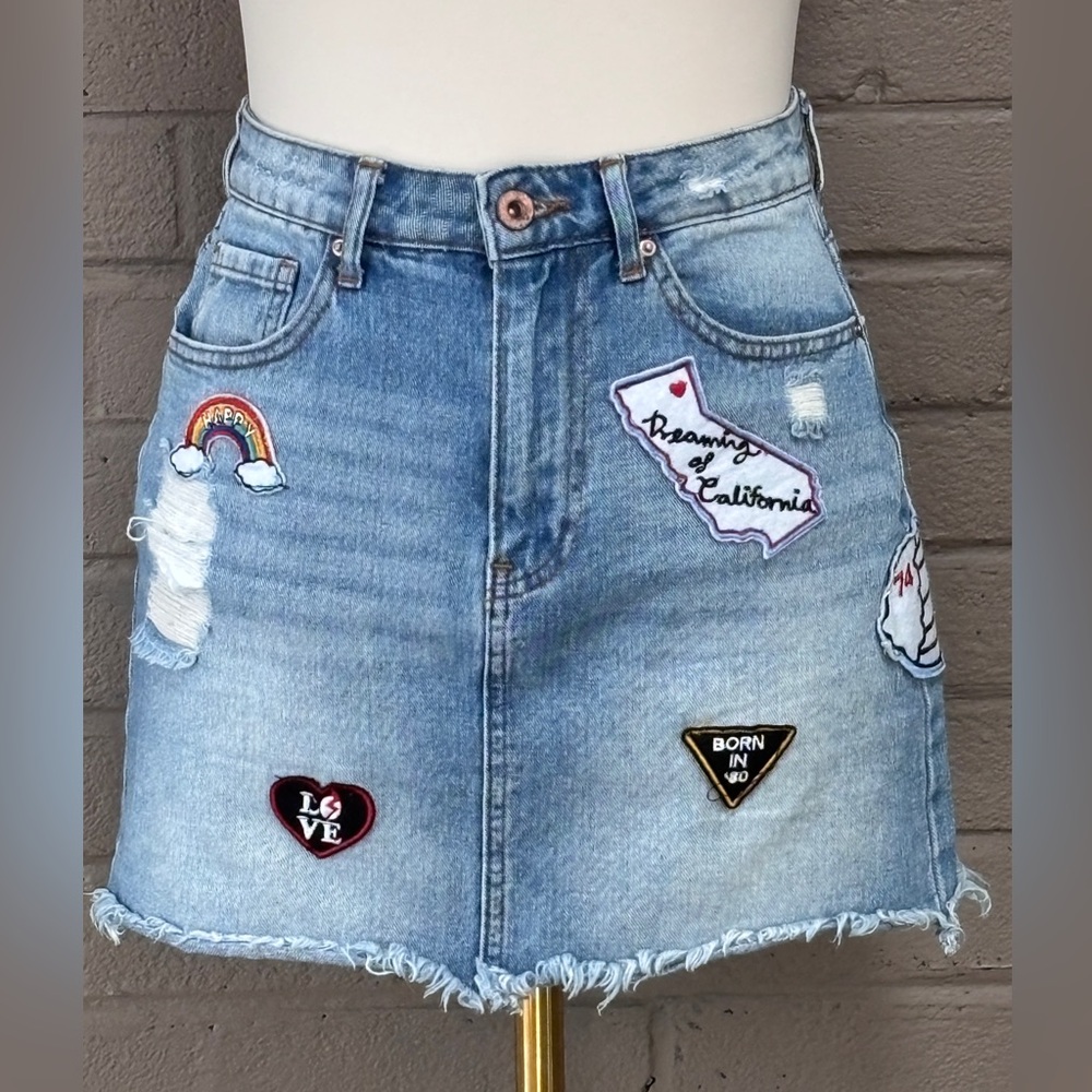 Forever 21 Denim Patchwork Skirt